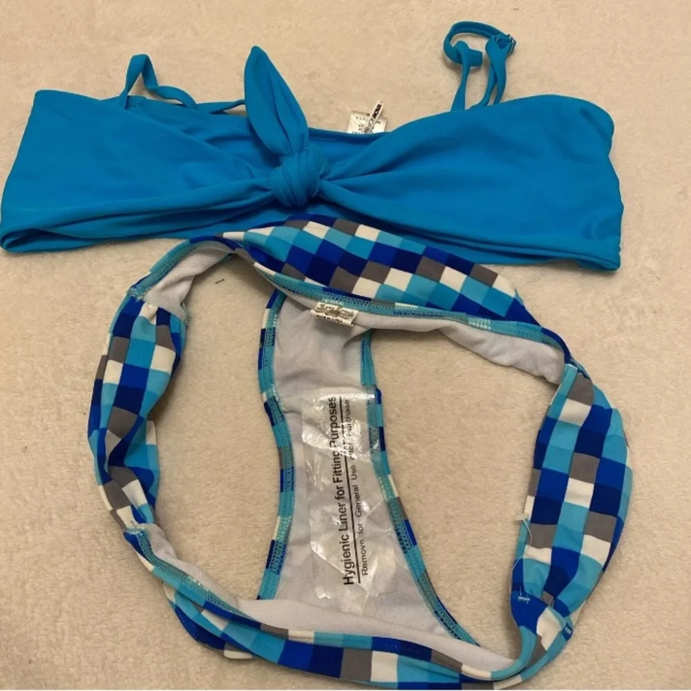 Fashion Nova Blue Knotted Bikini with Gingham Bottoms